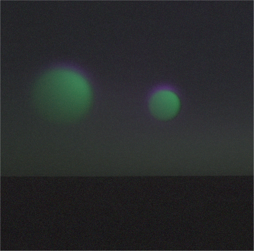 Hazy green orbs floating in darkness